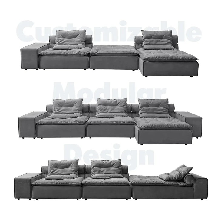 Modern fabric modular chaise sofa woolen in panoramic view.