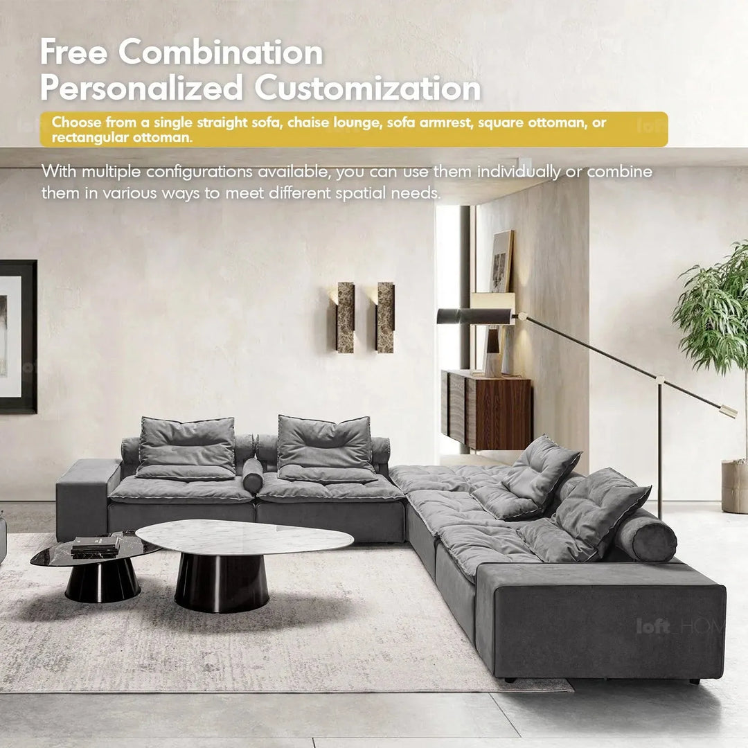 Modern fabric modular chaise sofa woolen material variants.