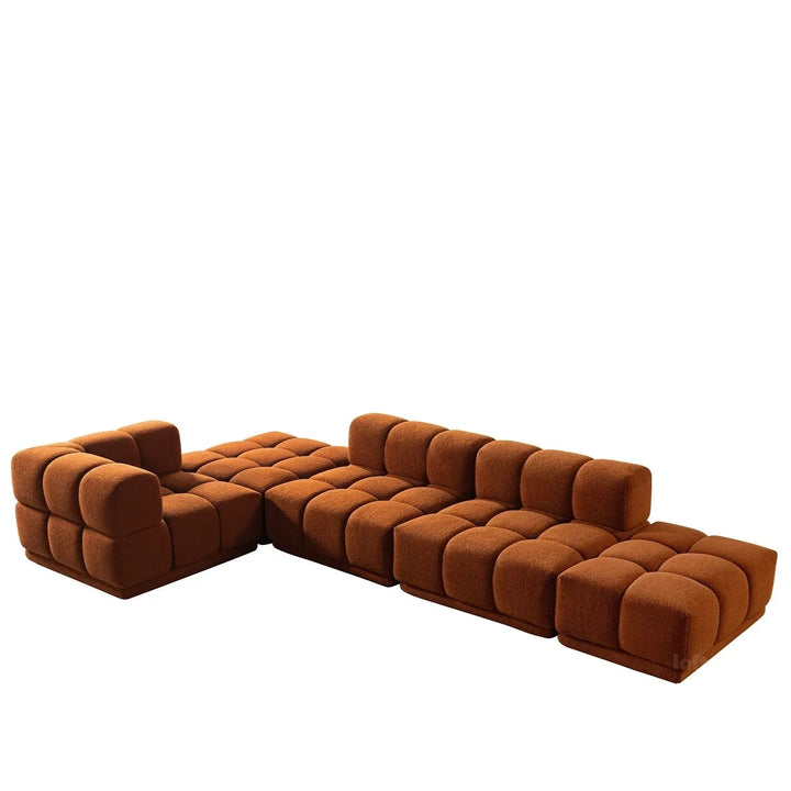 Contemporary teddy fabric modular corner 1 seater sofa cuboid conceptual design.