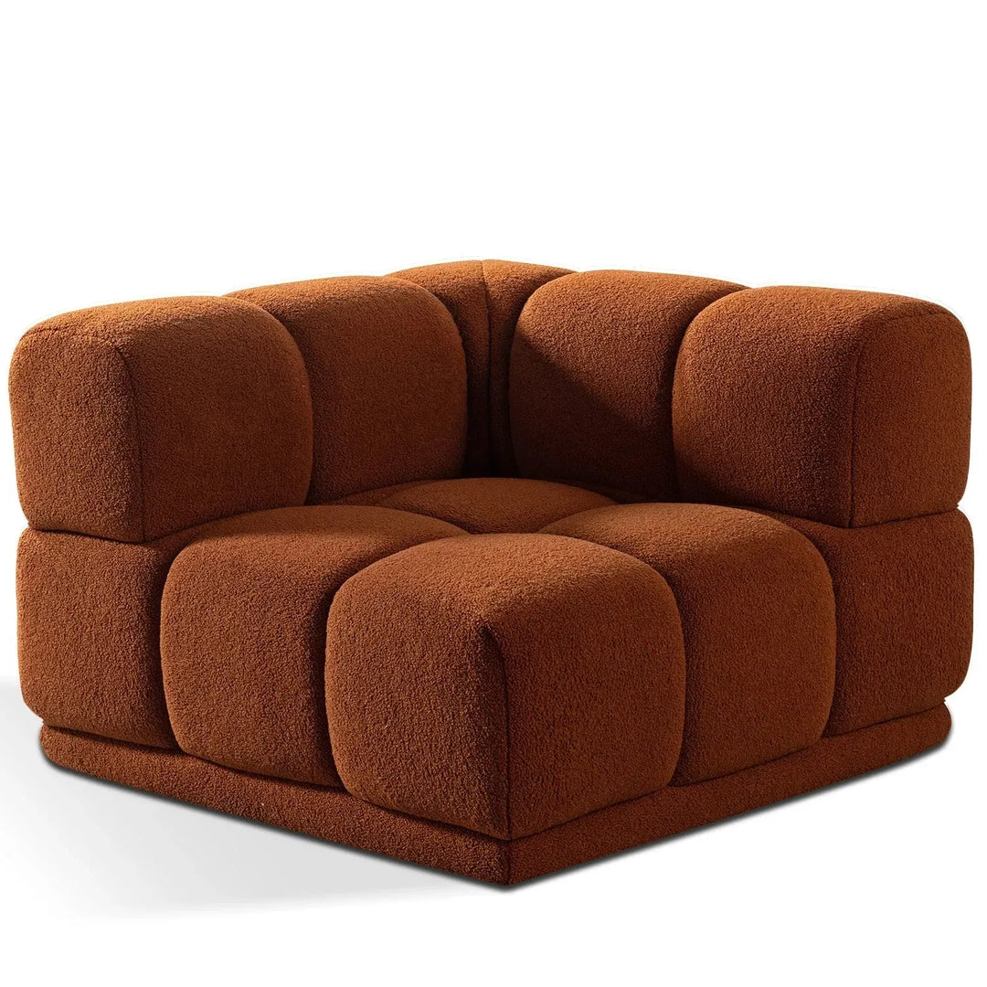 Contemporary teddy fabric modular corner 1 seater sofa cuboid in white background.