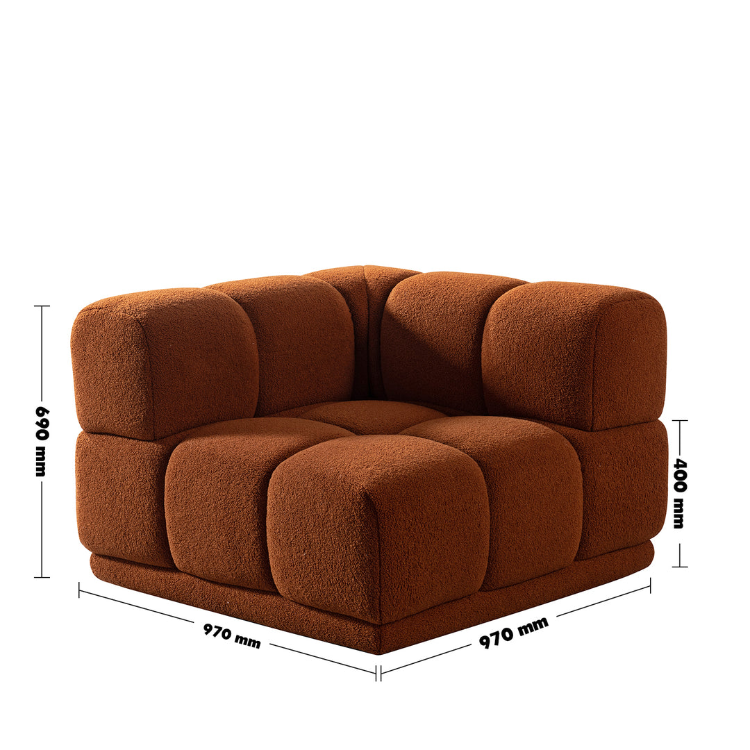 Contemporary teddy fabric modular corner 1 seater sofa cuboid size charts.