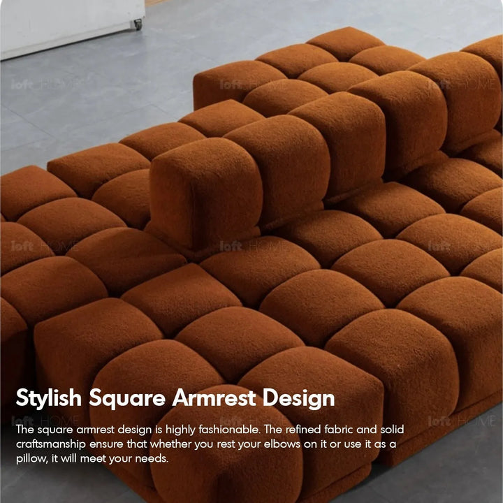 Contemporary teddy fabric modular corner 1 seater sofa cuboid with context.