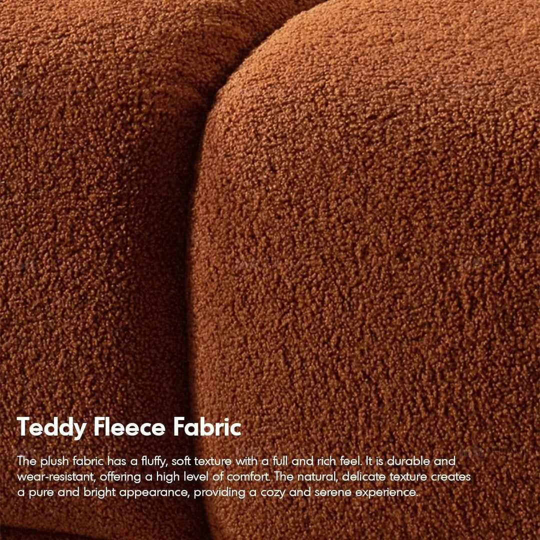Contemporary teddy fabric modular corner 1 seater sofa cuboid in details.
