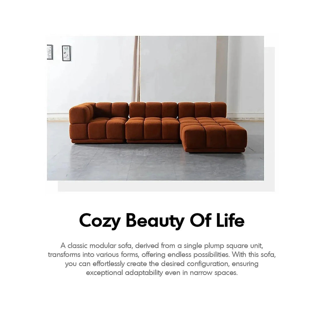 Contemporary teddy fabric modular ottoman cuboid material variants.