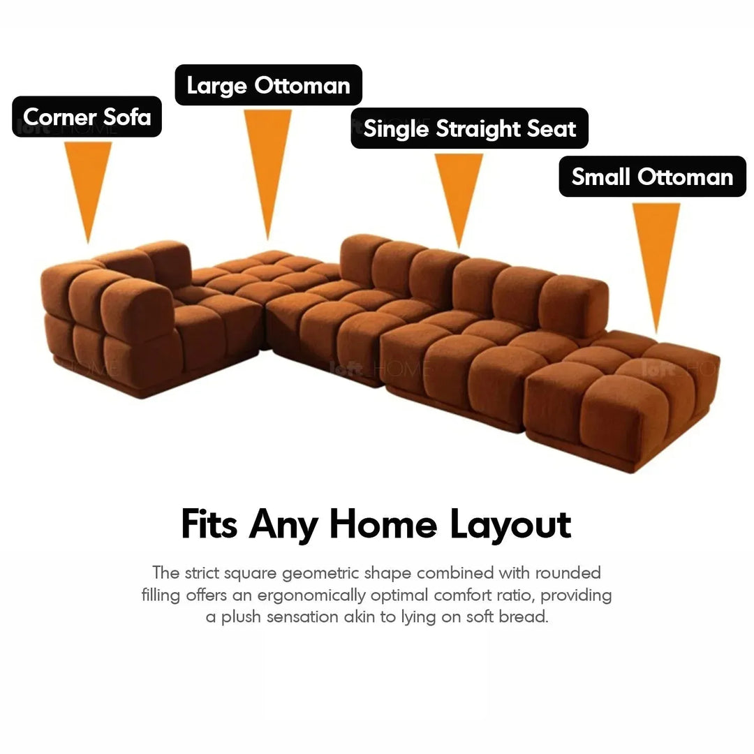 Contemporary teddy fabric modular ottoman cuboid in real life style.
