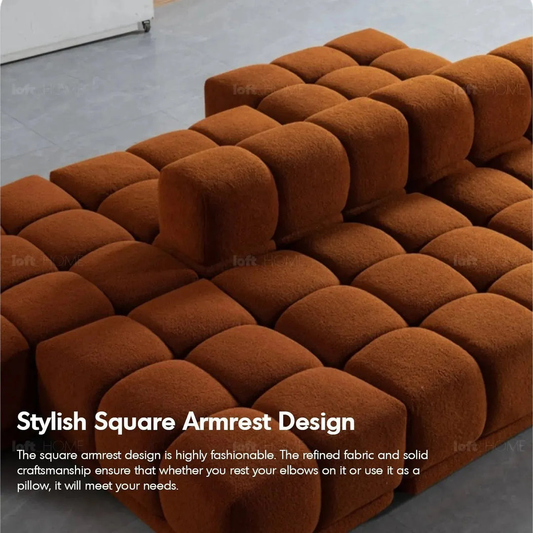 Contemporary teddy fabric modular ottoman cuboid with context.