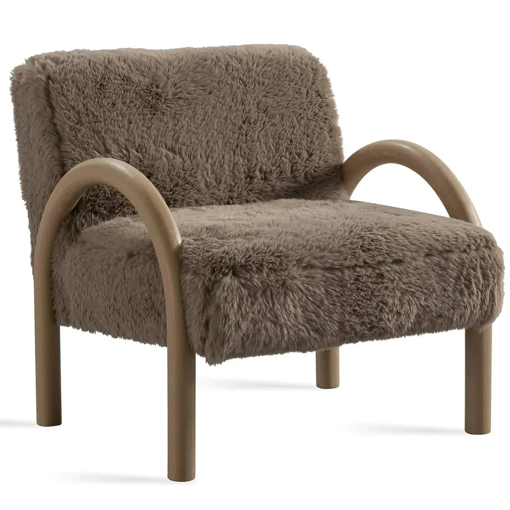 Cream sherpa fabric 1 seater sofa shearling in white background.