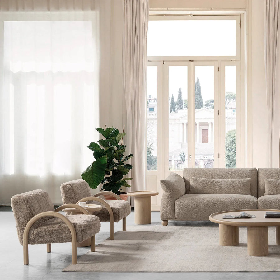 Cream sherpa fabric 1 seater sofa shearling primary product view.