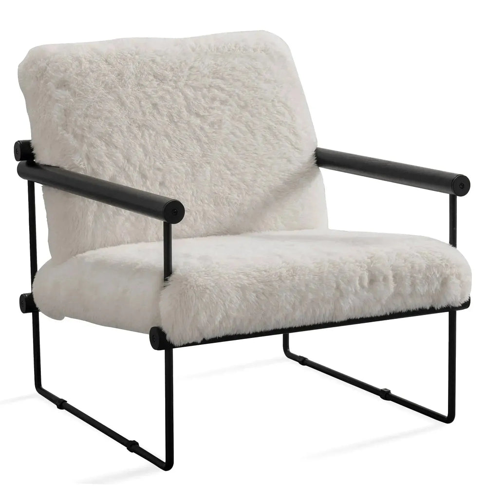 Cream sherpa fabric 1 seater sofa snowy in white background.