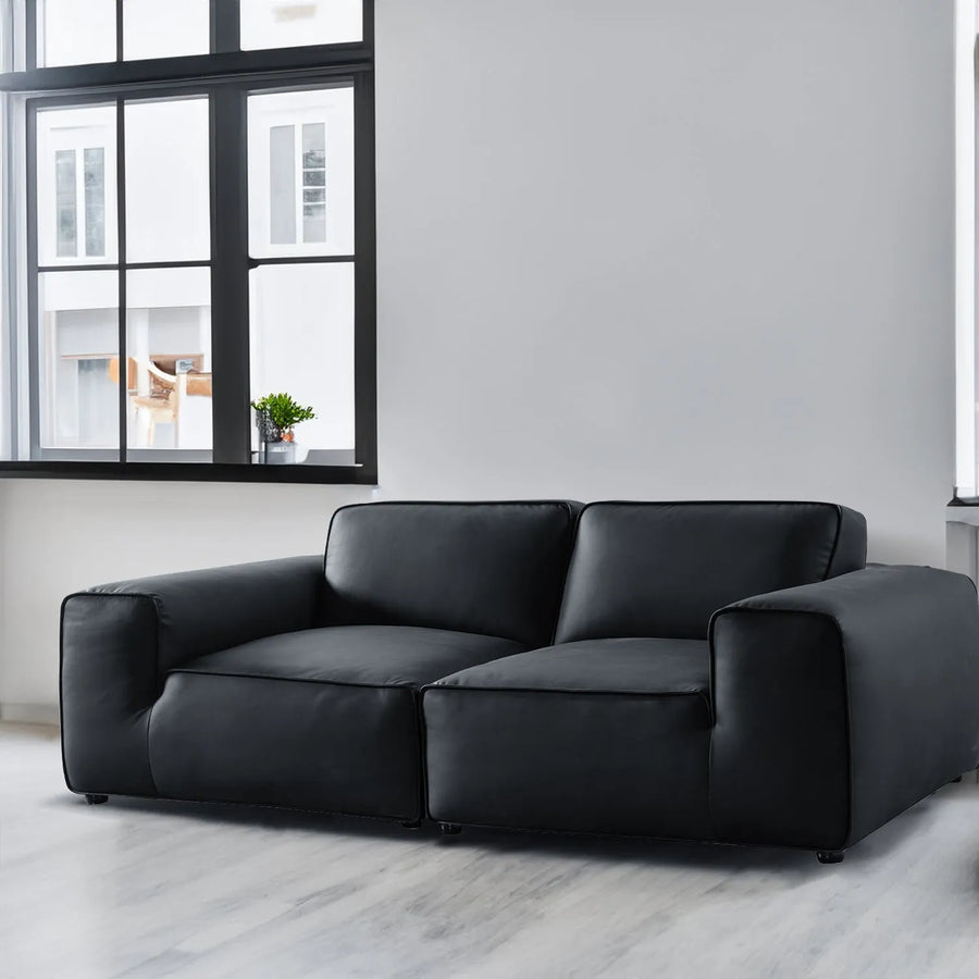 Minimalist microfiber leather 3 seater sofa fleece primary product view.