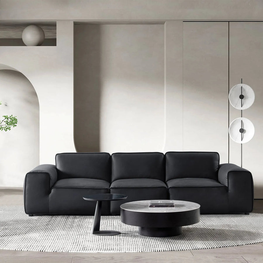 Minimalist microfiber leather 4 seater sofa fleece primary product view.