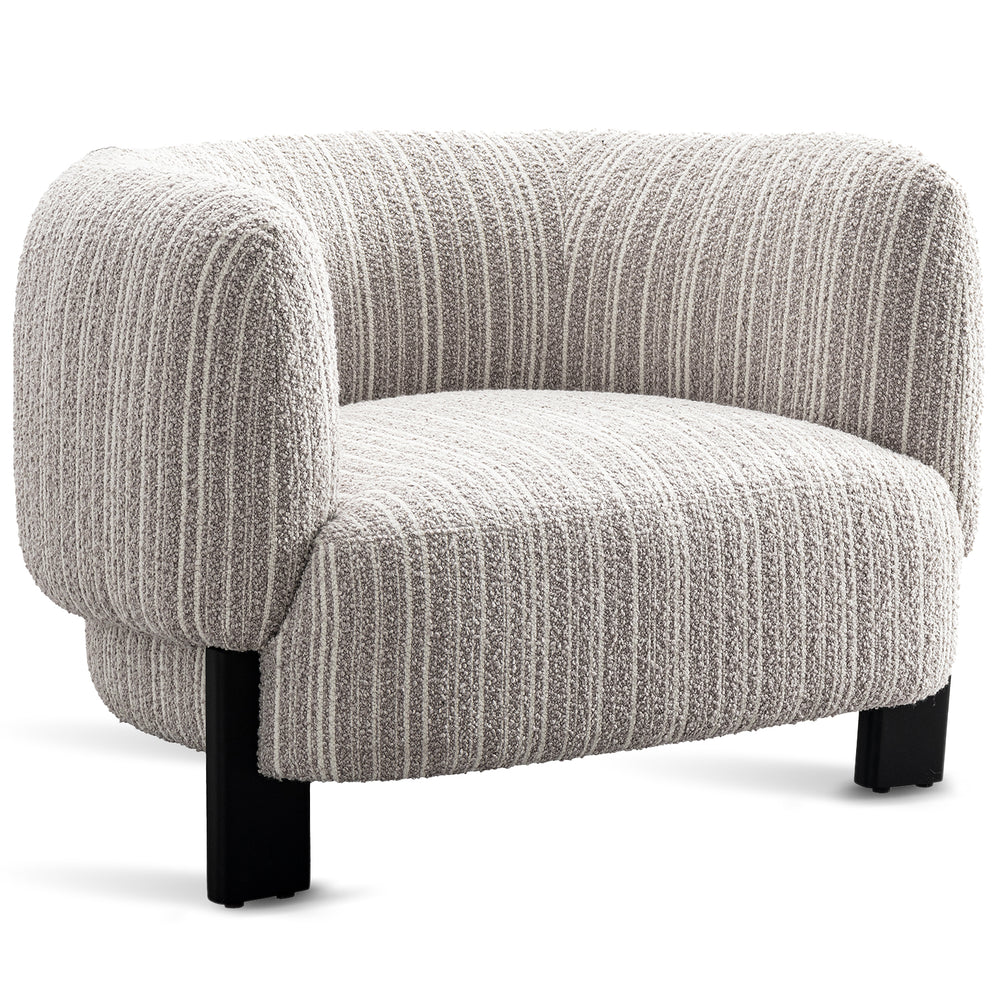 Japandi mixed weave fabric 1 seater sofa embrace in white background.