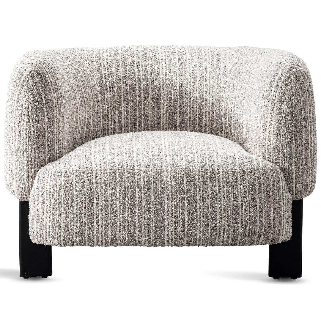Japandi mixed weave fabric 1 seater sofa embrace in panoramic view.