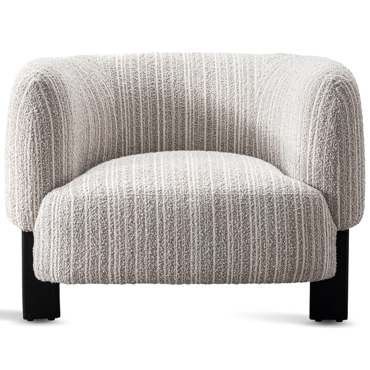 Japandi mixed weave fabric 1 seater sofa embrace in panoramic view.