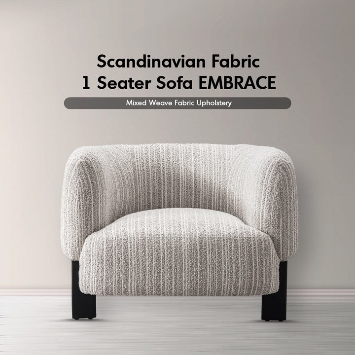 Japandi mixed weave fabric 1 seater sofa embrace material variants.
