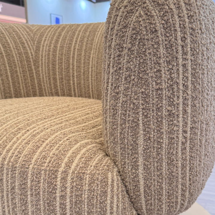 Japandi mixed weave fabric 1 seater sofa embrace with context.