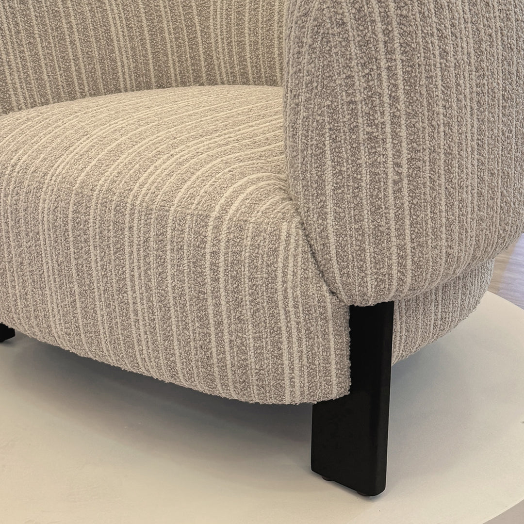 Japandi mixed weave fabric 1 seater sofa embrace in details.