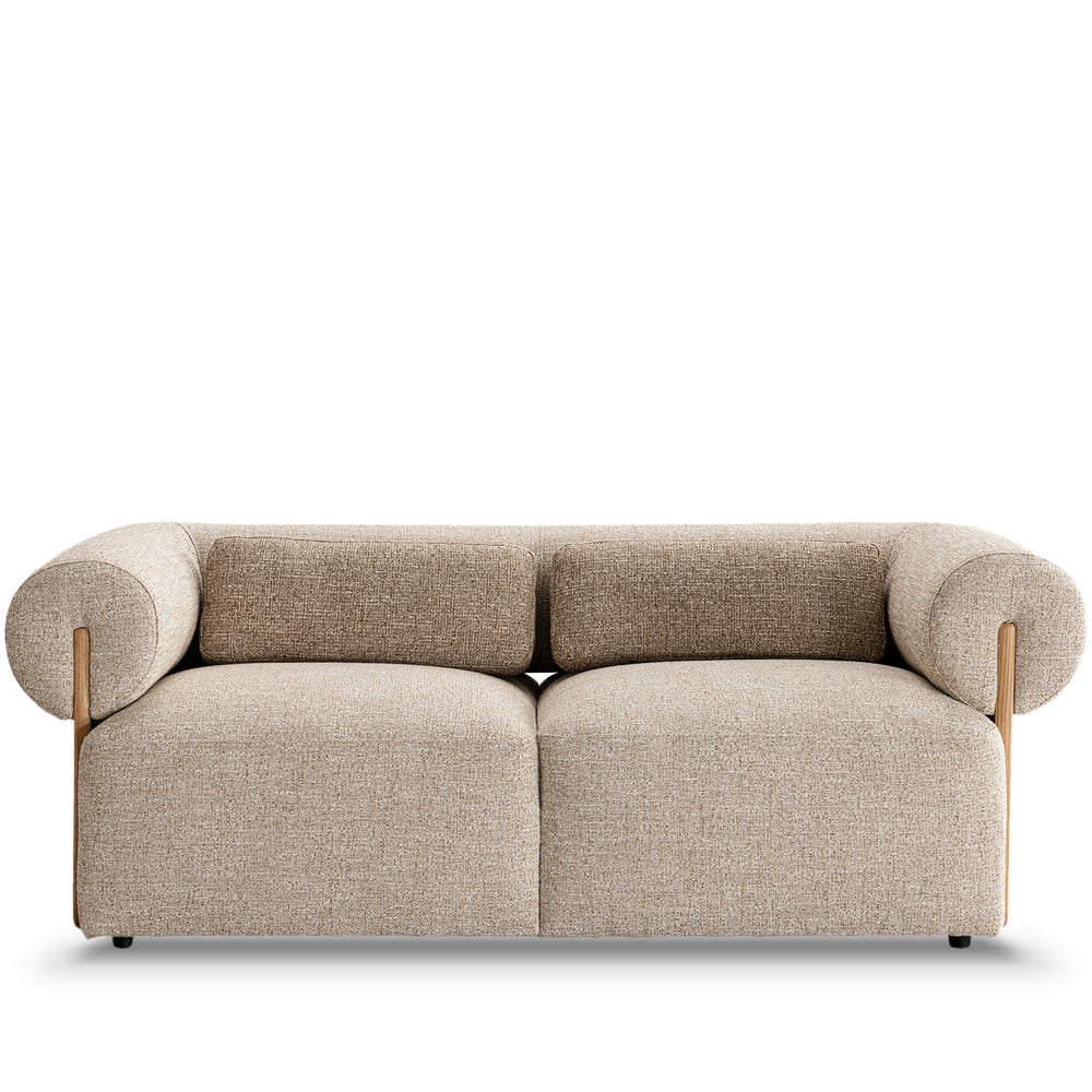 Scandinavian mixed weave fabric 2 seater sofa lange in white background.