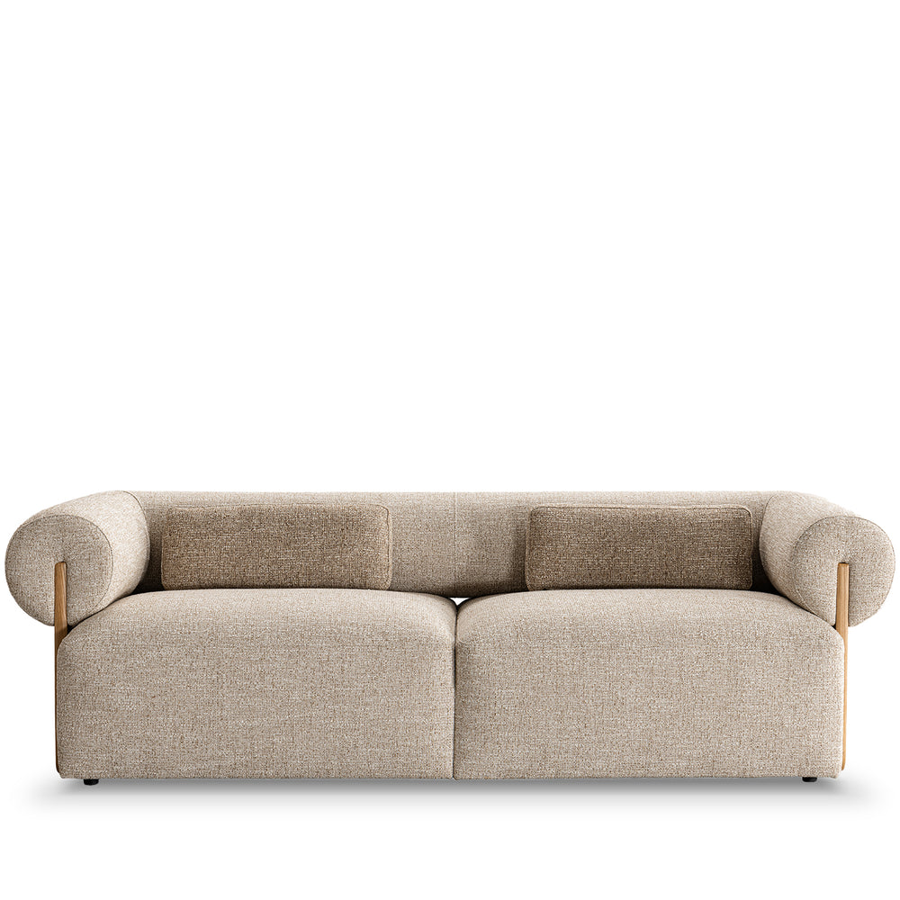 Scandinavian mixed weave fabric 3 seater sofa lange in white background.