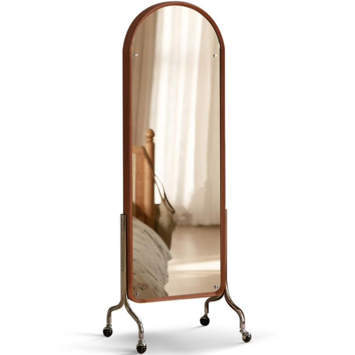 Scandinavian oak wood dressing mirror shelf with caster wheels vista situational feels.