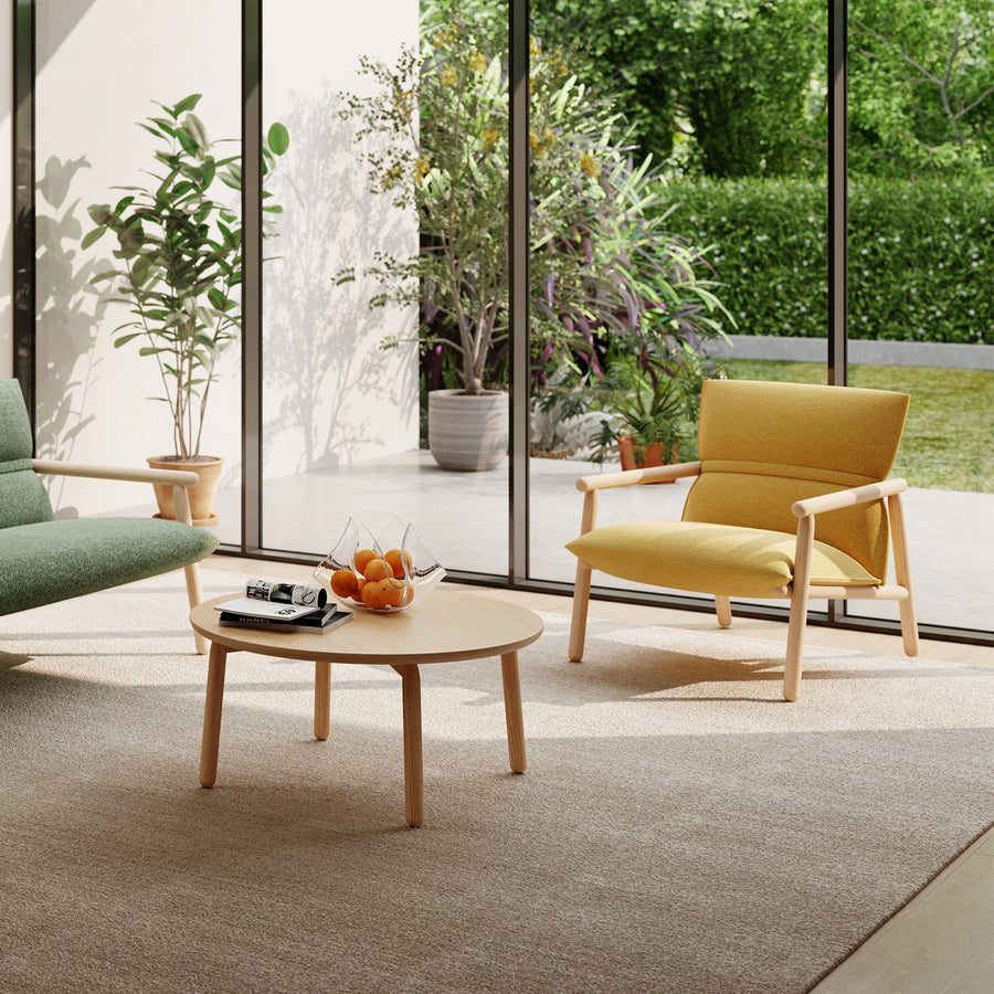 Scandinavian oak wood fabric 1 seater sofa may primary product view.