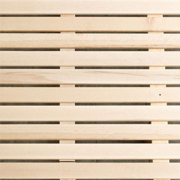 Scandinavian oak wood floating bed glide in still life.