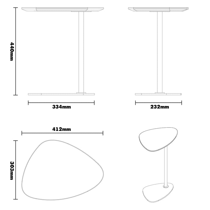 Scandinavian side table noka size charts.