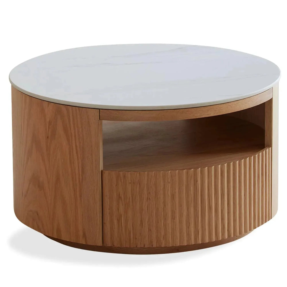 Scandinavian sintered stone coffee table wendel in white background.