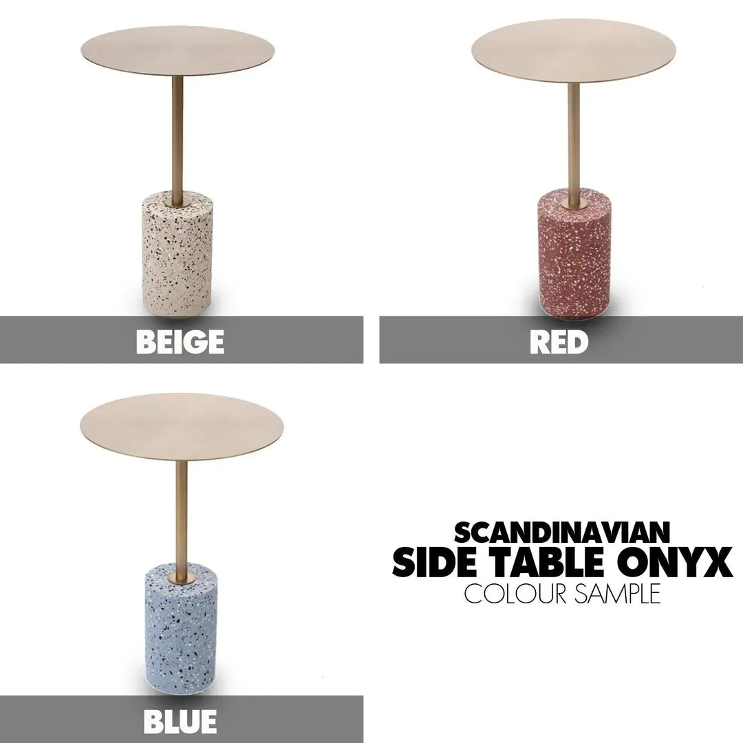 Modern terrazzo side table onyx color swatches.