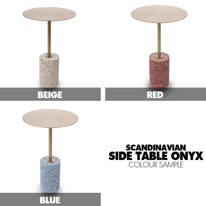 Modern terrazzo side table onyx color swatches.