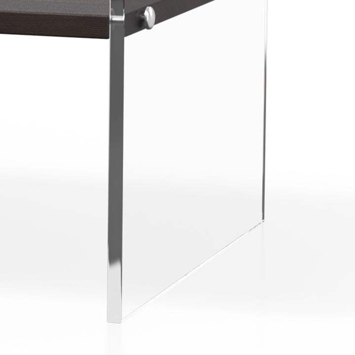 Scandinavian transparent acrylic side table zenith in close up details.