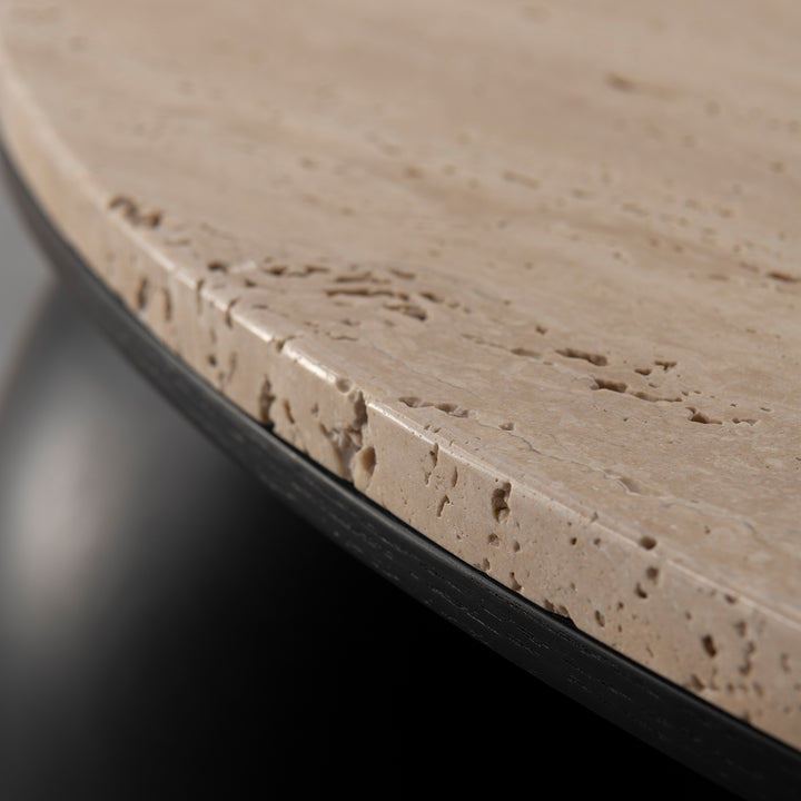Japandi travertine stone coffee table muckety color swatches.