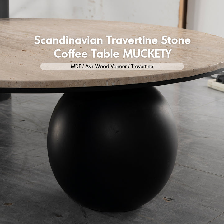 Japandi travertine stone coffee table muckety material variants.