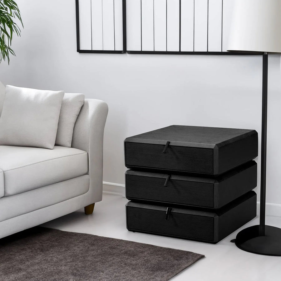 Japandi wood side table rotary timber primary product view.