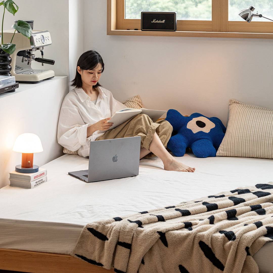 Scandinavian cherry wood platform bed isle situational feels.