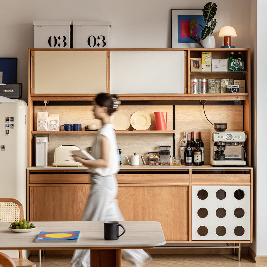 Scandinavian cherry wood sintered stone storage side cabinet timeless primary product view.