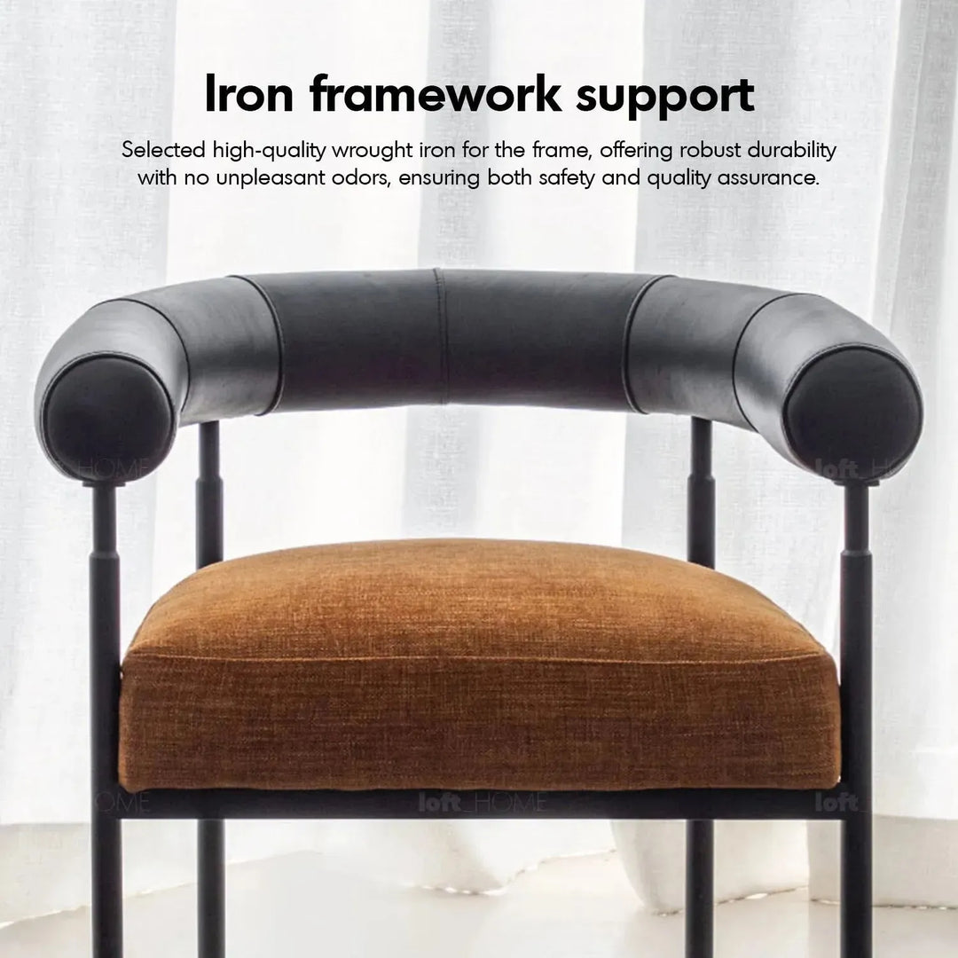 Industrial faux cashmere leather dining chair nost in panoramic view.