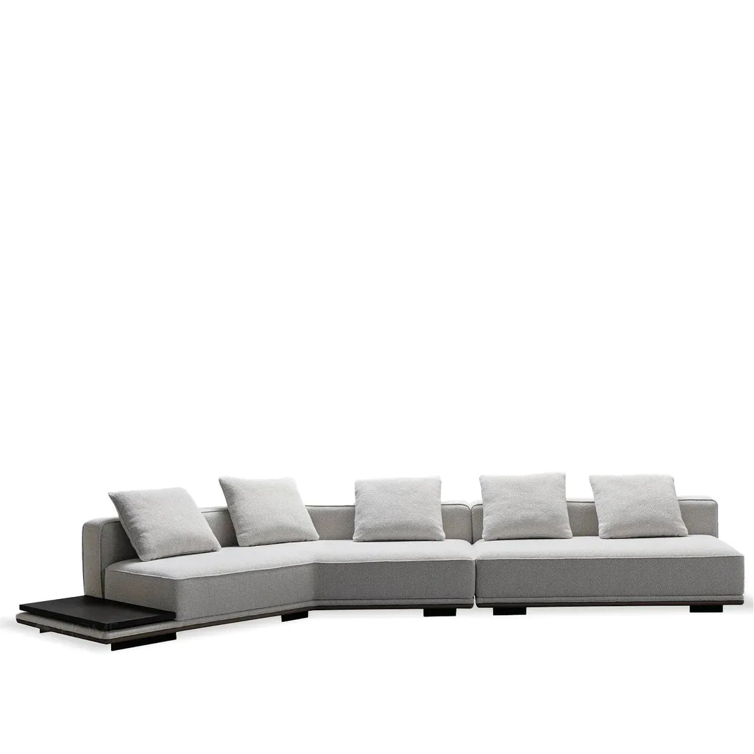 Minimalist mixed weave fabric modular l shape sectional sofa eleganza 3+l in panoramic view.