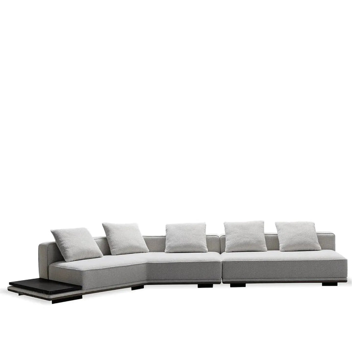 Minimalist mixed weave fabric modular l shape sectional sofa eleganza 3+l in panoramic view.