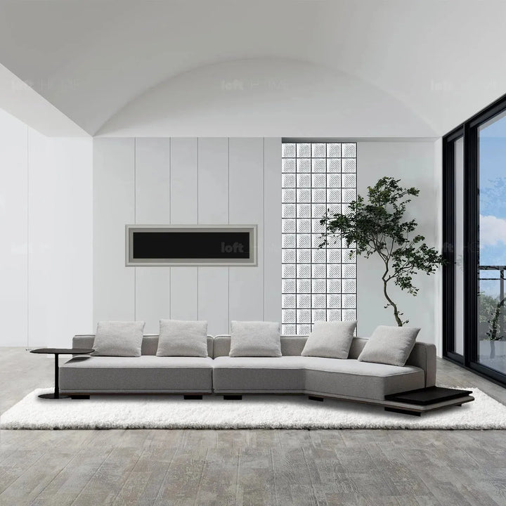 Minimalist mixed weave fabric modular l shape sectional sofa eleganza 3+l material variants.