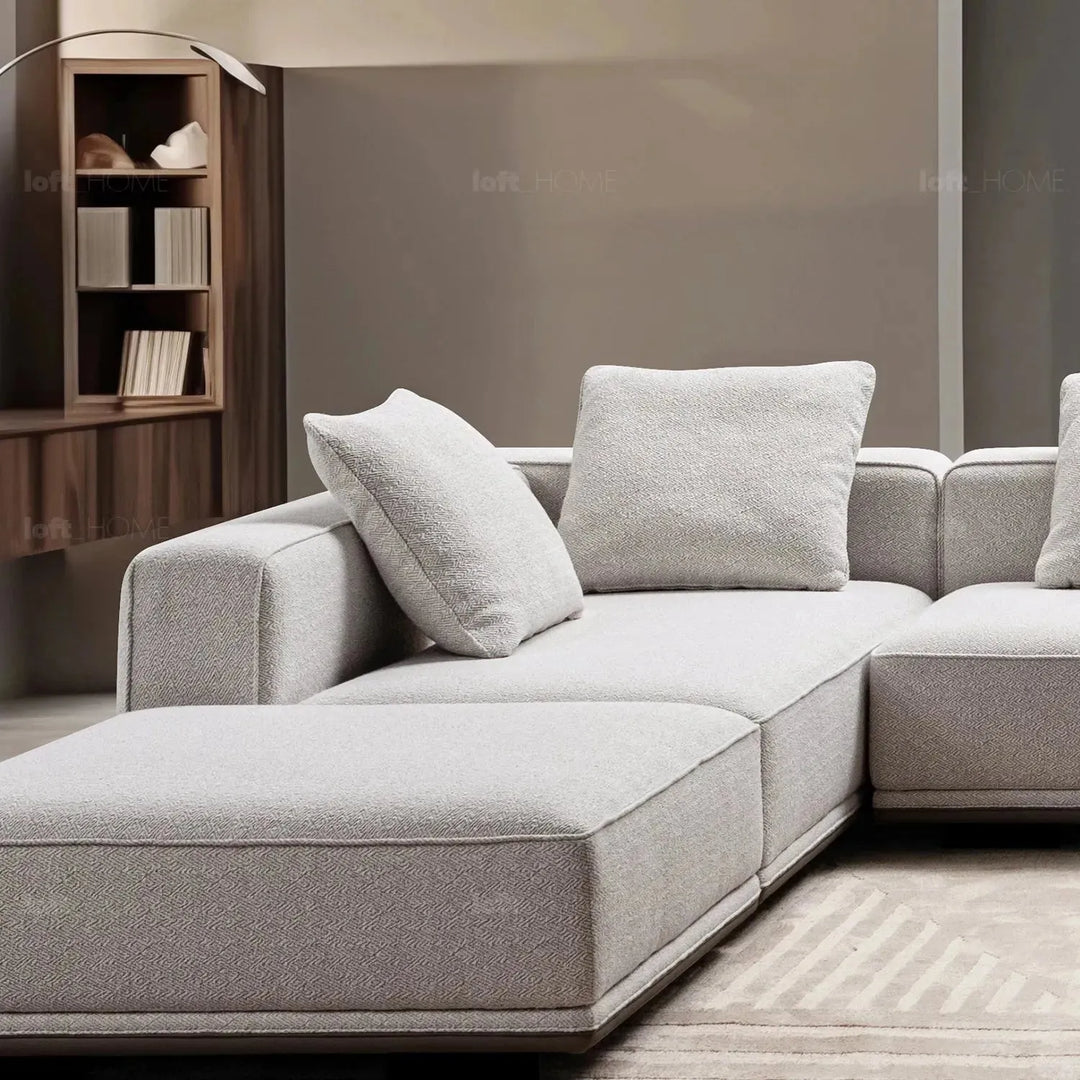 Minimalist mixed weave fabric modular l shape sectional sofa eleganza 4+l in details.