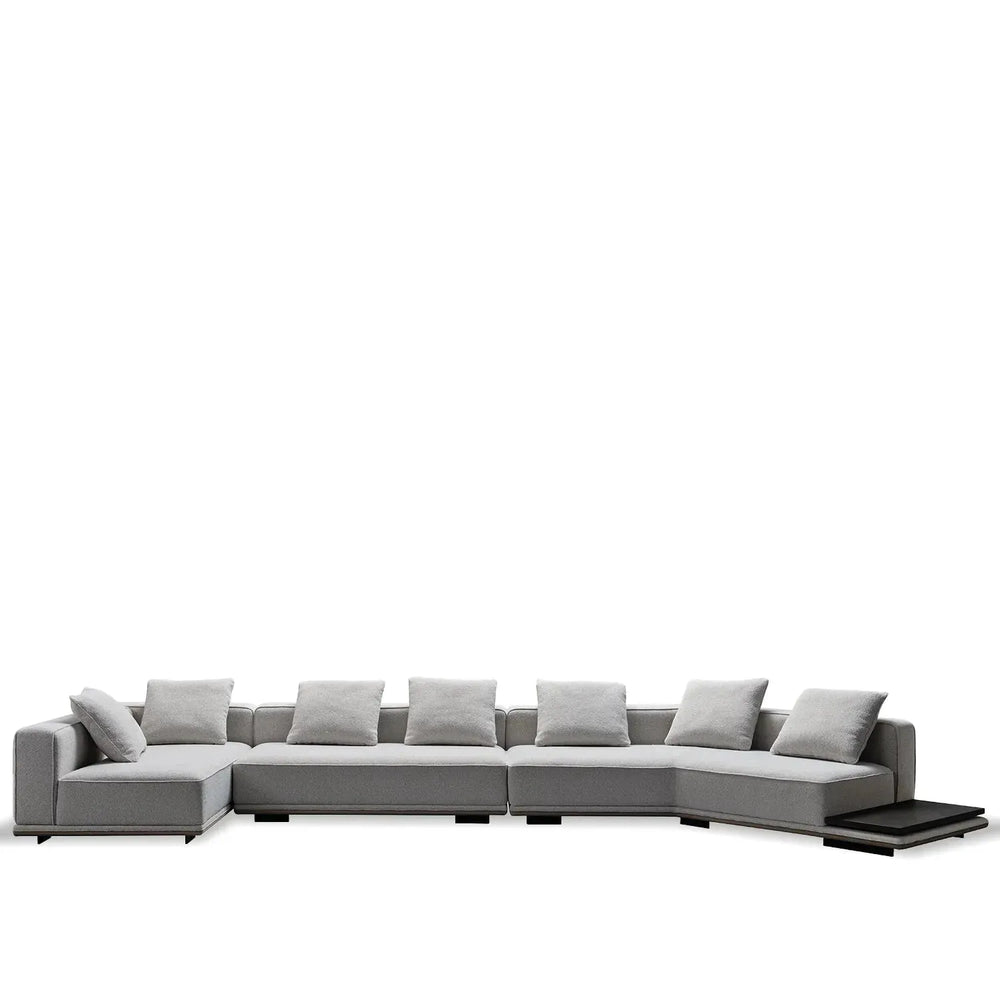 Minimalist mixed weave fabric modular l shape sectional sofa eleganza 7+l in white background.