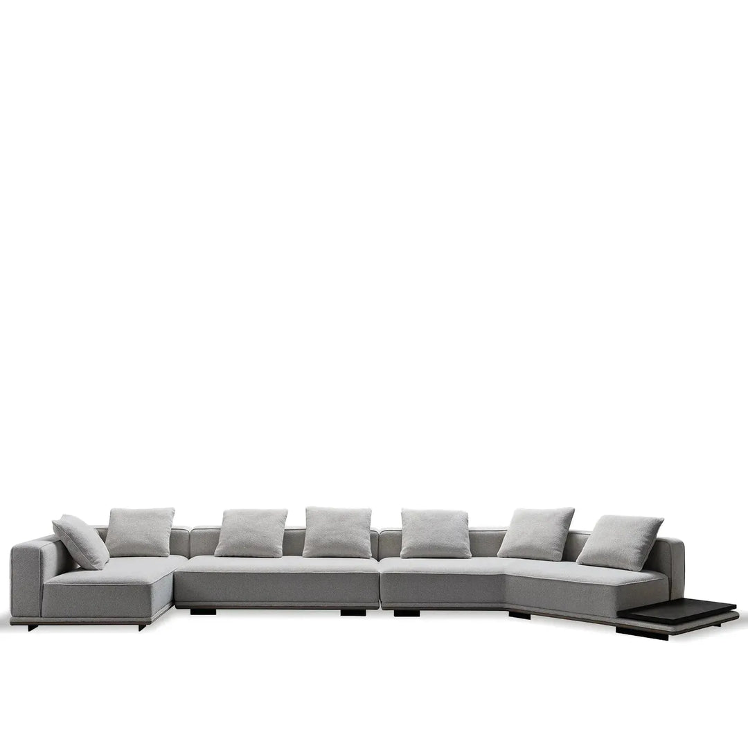 Minimalist mixed weave fabric modular l shape sectional sofa eleganza 7+l in white background.