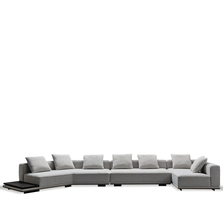 Minimalist mixed weave fabric modular l shape sectional sofa eleganza 7+l in still life.
