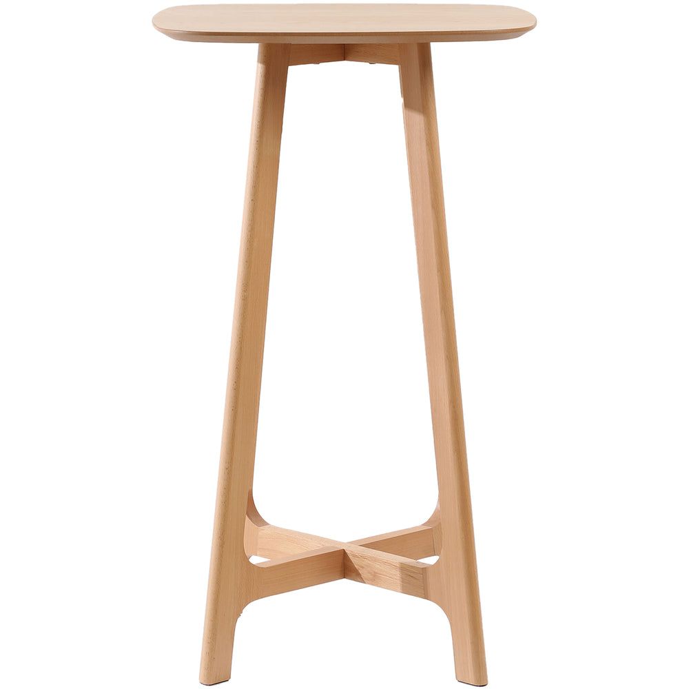 Scandinavian oak wood veneer round bar table orbit primary product view.