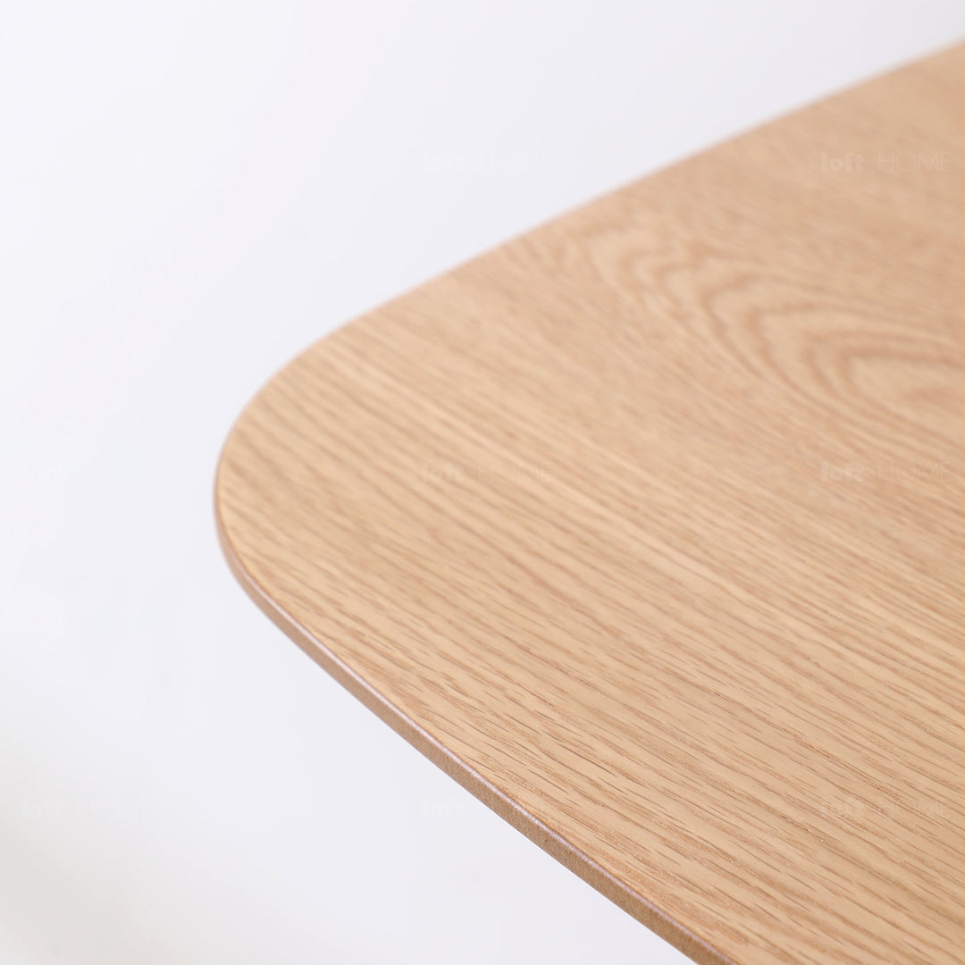 Scandinavian oak wood veneer round bar table orbit with context.
