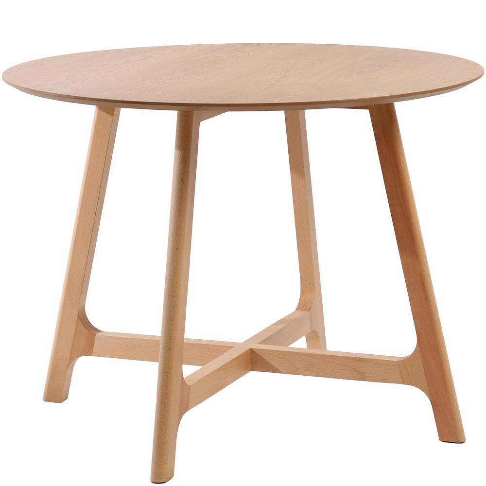 Scandinavian oak wood veneer round dining table orbit primary product view.