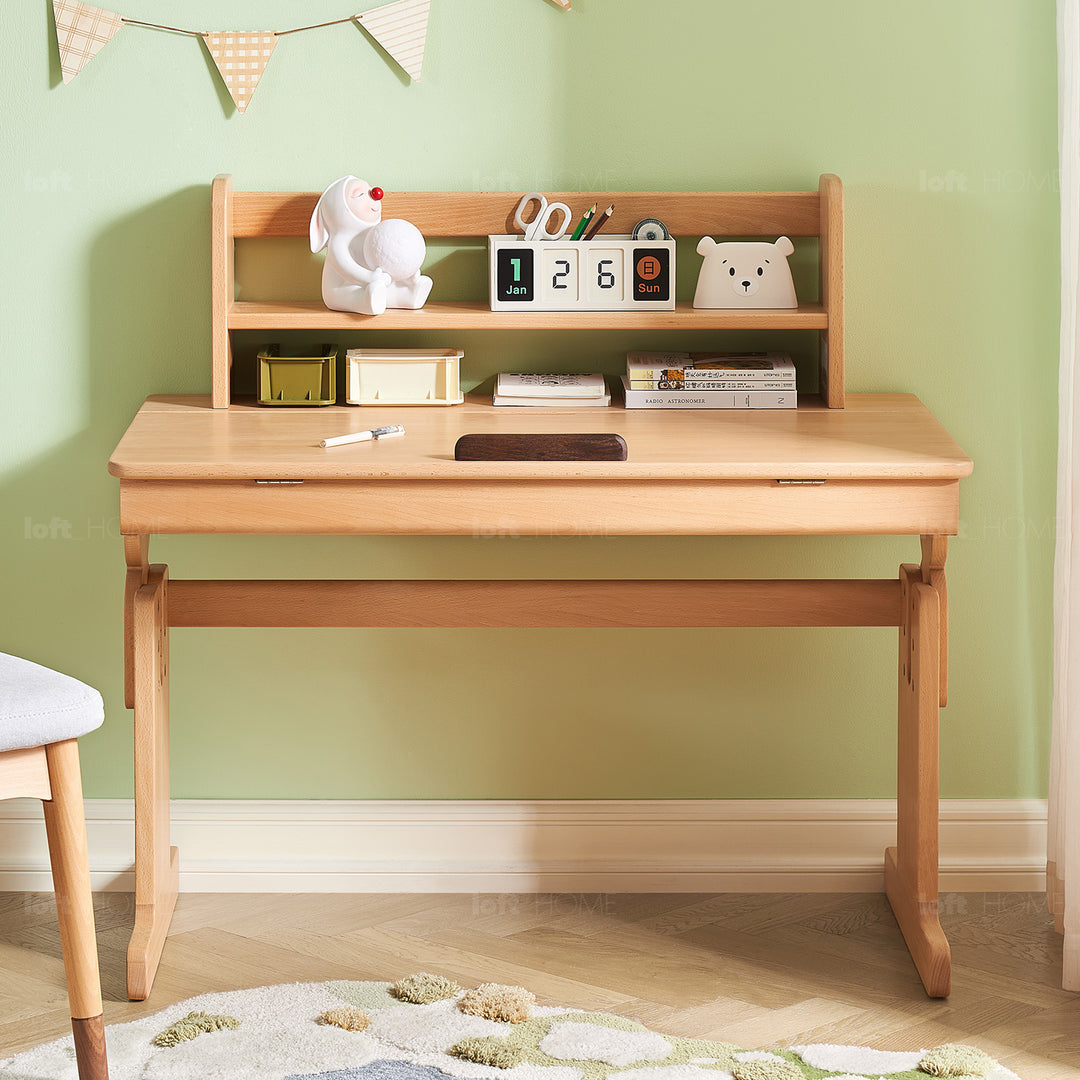 Scandinavian wood kids study table elevate in real life style.