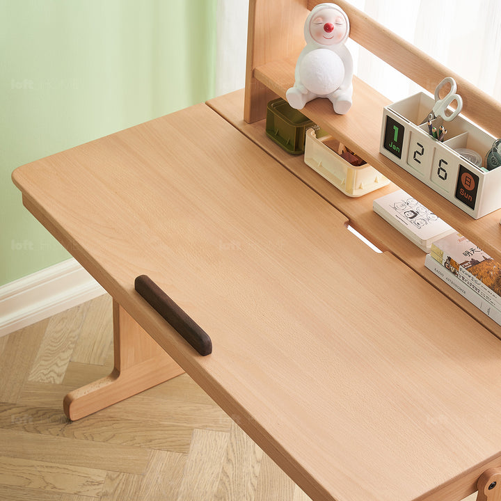 Scandinavian wood kids study table elevate with context.