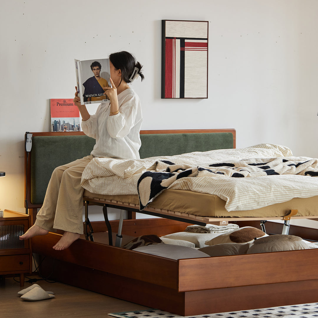 Vintage boxwood electric lift-up storage bed qisu conceptual design.